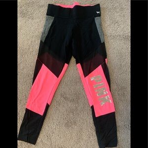NWOT- Rare PINK VS Bling Sequin & Hot Pink Mesh Leggings- L